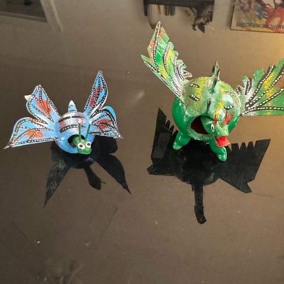 TONALA Mexico Small Animals Bobble Head Handmade Creatures Blue & Green Set of 2 - Picture 3 of 11